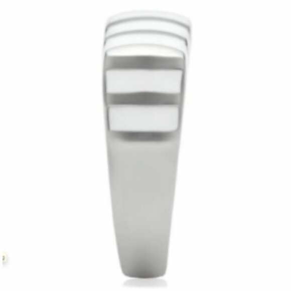 Stainless Steel Cocktail Ring Size 6 7 9 10 Silver White Enamel Stripes Band - Picture 6 of 8